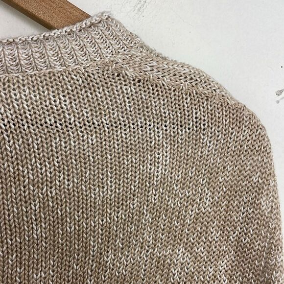 J. Crew Tan Crew Neck Sweater with Ribbed Detailing size Medium linen blend - Picture 9 of 13